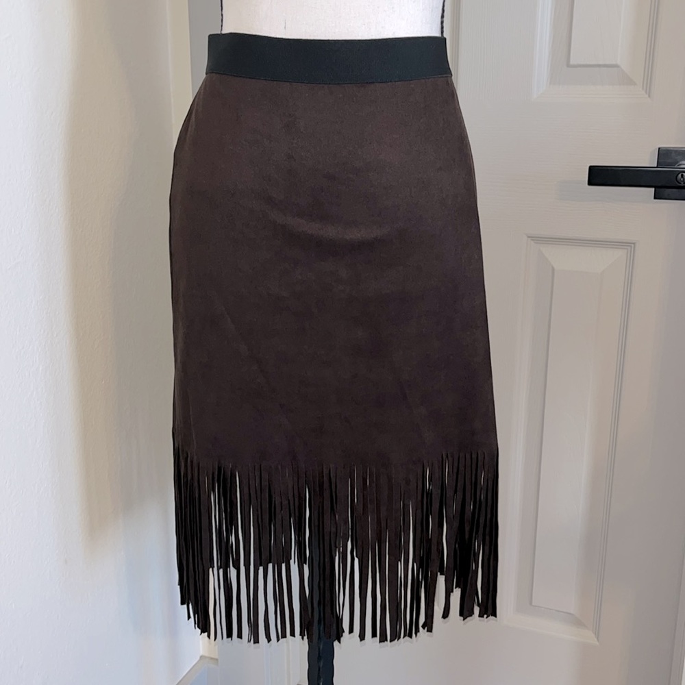 Suede Western Fringe Skirt